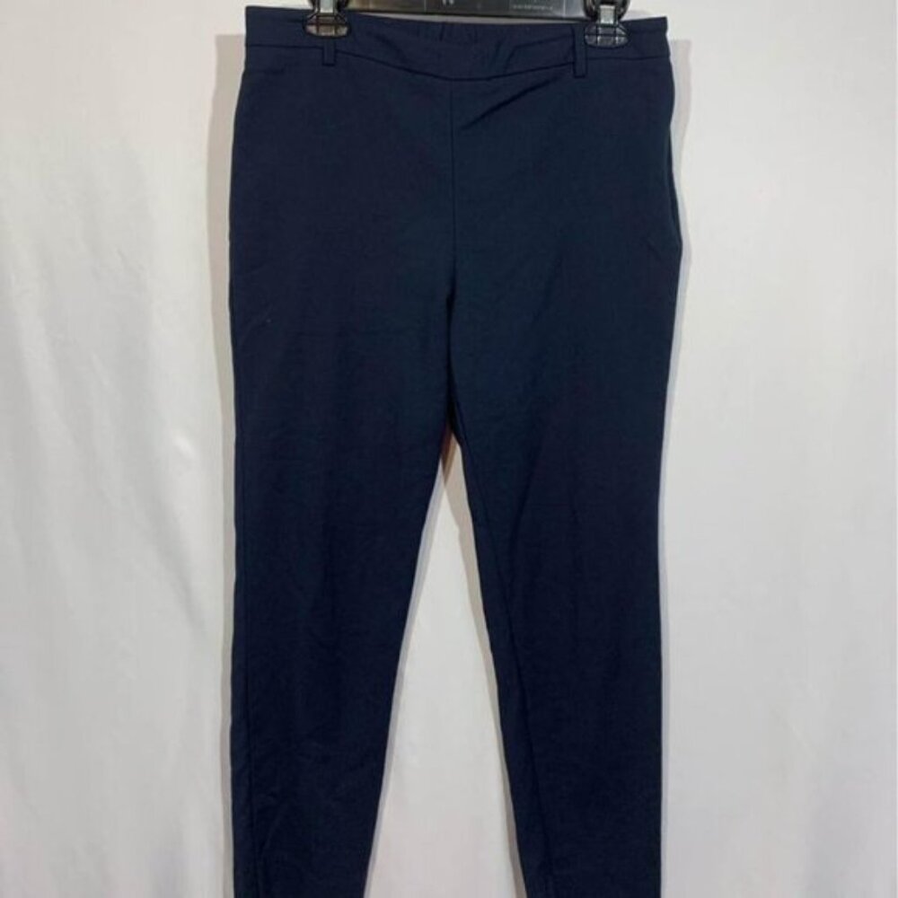 Womans navy blue ankle pants Elastic waist back pockets Belt loops  cond